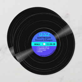 Disco Vinyl Record Blauw Aqua Stripes Bruiloft Save The Date