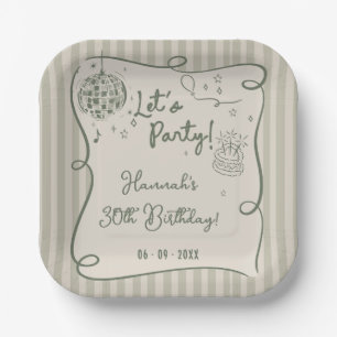 Disco Whimsical Hand Drawn Funky 30e verjaardag Papieren Bordje