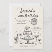 Disco Whimsical Hand getrokken Funky Verjaardagsfe Kaart (Voorkant)