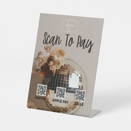 discobal | Boho Flowers | QR-code | Betaalteken Reclamebord Met Voetstuk (Voorkant)