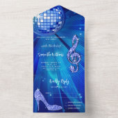 Discobal en hakken blauwe verjaardag all in one uitnodiging (Binnen)
