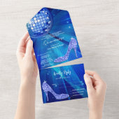Discobal en hakken Blue Quinceañera All In One Uitnodiging (Afscheurbaar)