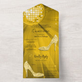 Discobal en hakken goud Quinceañera All In One Uitnodiging (Binnen)