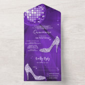 Discobal en hakken Paarse Quinceañera All In One Uitnodiging (Binnen)