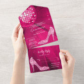 Discobal en hakken roze Quinceañera All In One Uitnodiging (Afscheurbaar)