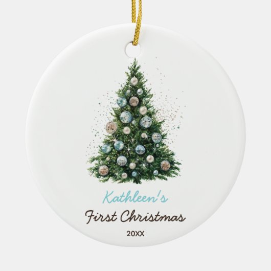 Discobal Kerstboom Baby's eerste kerst Keramisch Ornament (Voorkant)