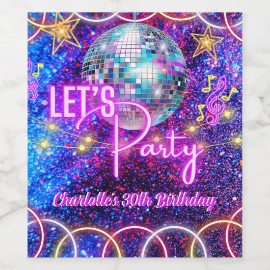 Discobal Let's Party Neon Pink Glow Girl Party Wijn Etiket (Enkel label)