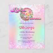 Discodans roze holografische verjaardagsuitnodigin (Voorkant)