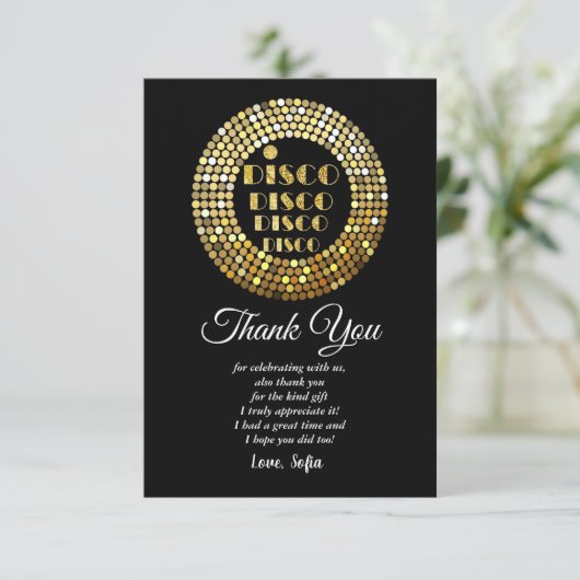 discofeest dansfeest 70er jaren gouden discobal ui kaart (Staand voorkant)