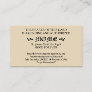 Discordian Mome Card (Dames versie van paus-kaart) Visitekaartje