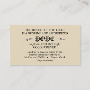 Discordian Pope Card (Phoenix Cabal versie) Visitekaartje