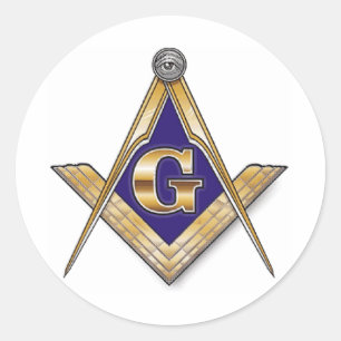 Discreet blauw vierkant & kompassen ronde sticker