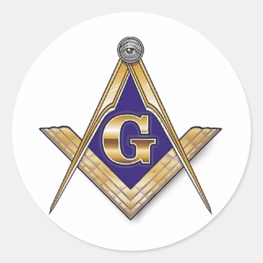 Discreet blauw vierkant & kompassen ronde sticker (Voorkant)