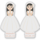 Diseño Romántico Comunión Niña Morena Sticker (Voorkant)