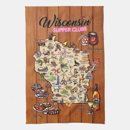 Dish Towel - Wisconsin Supper Club Map Theedoek (Verticaal)
