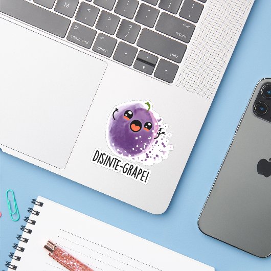 Disinte-druif Funny Disintegration Grape Pun Sticker (Laptop met iPhone)