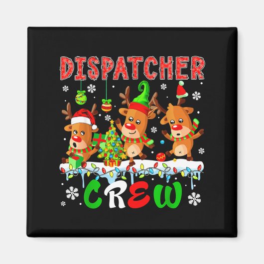 Dispatcher Crew Three Cute Santa Elf Reindeers Xma Magneet (Voorkant)