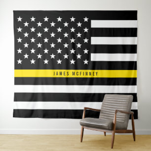 Dispatcher Dunne Gele Lijn Amerikaanse Vlag Monogr Wandkleed