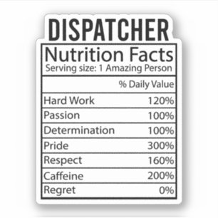 Dispatcher Nutrition Facts, Funny Dispatcher Gifts Sticker