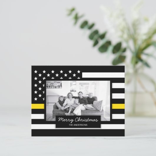 Dispatcher Thin Yellow Line American Flag Photo Feestdagenkaart (Staand voorkant)