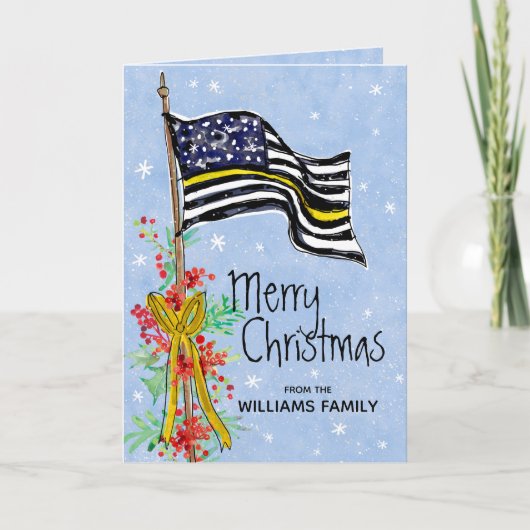 Dispatcher Thin Yellow Line Flag Merry Kerstmis Feestdagen Kaart (Voorkant)