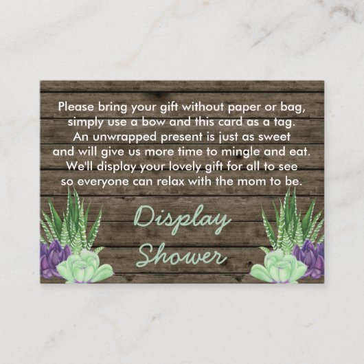 Display Douche Gedicht Gift Label Rustieke Succule Informatiekaartje (Voorkant)
