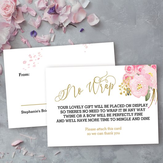 Display Douche Roze en Gouden Bloemen Geen Wrap Informatiekaartje