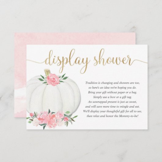 Display shower Pompoen roze gouden meisje baby sho Informatiekaartje (Voorkant / Achterkant)