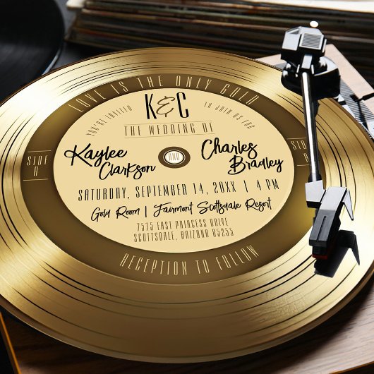 Disque vinyle doré Invitation de mariage unique vi