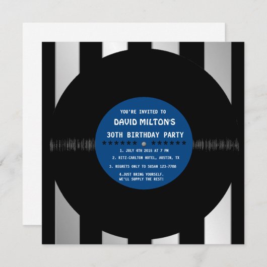 Disque vinyle rétro Invitations de fête d'annivers (Devant / Derrière)