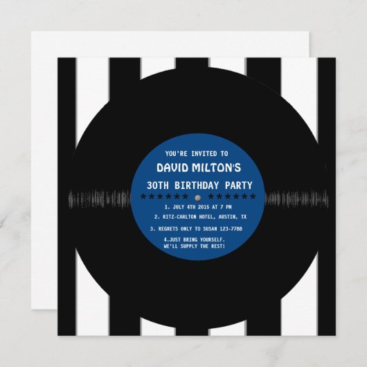 Disque vinyle rétro Invitations de fête d'annivers (Devant / Derrière)