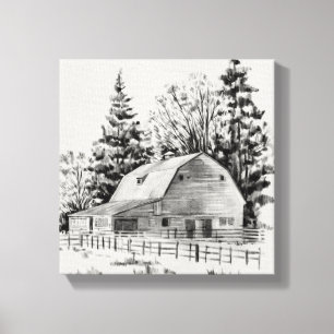 Distant Barn Sketch I Canvas Afdruk