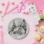 Distant Barn Sketch I Papieren Bordje (Feest)