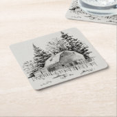 Distant Barn Sketch I Vierkante Kartonnen Onderzetter (Schuin)