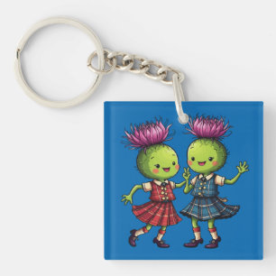 Distels die Schotse Plaid dragen op een Schotse Ce Sleutelhanger