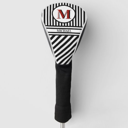 Distinctive Monogram Black White Stripes Golfheadcover (Voorkant)