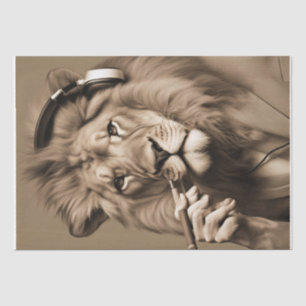 Distinguished Smoking Lion in koptelefoon decoupag Tissuepapier
