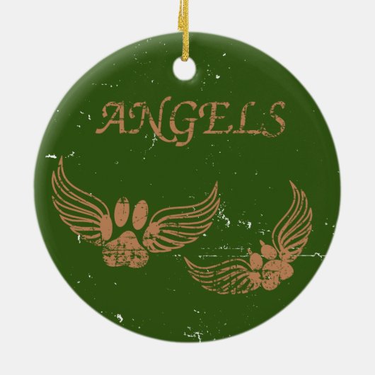 Distress Angel Pet Paws Green Keramisch Ornament (Achterkant)