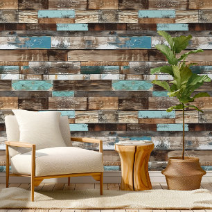 Distress Beachwood Hor Blauw Bruin Patroon Kamer Behang