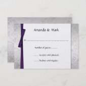Distress Silver Damask Paars Ribbon Bow RSVP (Voorkant / Achterkant)