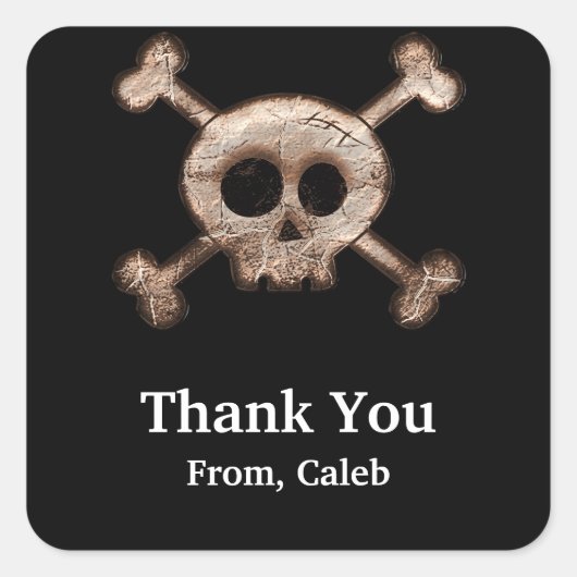 Distress Skull Botten Zwart Sticker Labels (Voorkant)