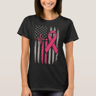 Distressed American Flag Pink Ribbon borstkanker T-shirt