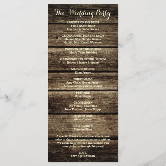 Distressed Barn Wood Rustiek Trouwprogramma Programma (Achterkant)