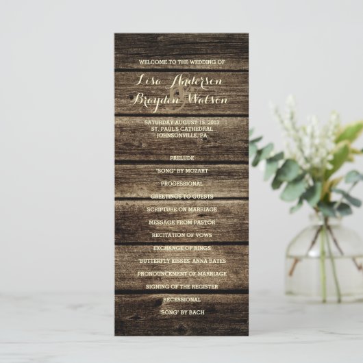 Distressed Barn Wood Rustiek Trouwprogramma Programma (Staand voorkant)