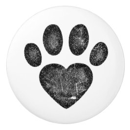 Distressed Black Heart Pawprint Ceramic Knob Keramische Knop