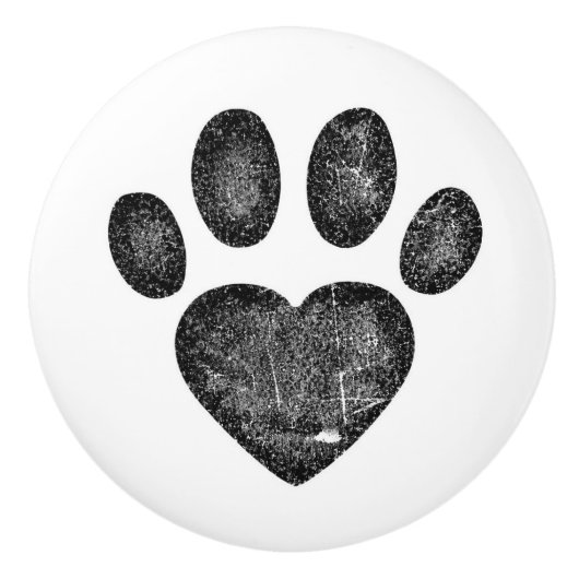 Distressed Black Heart Pawprint Ceramic Knob Keramische Knop (Voorkant)