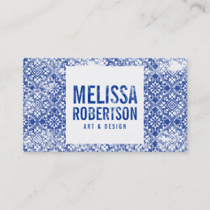 Distressed Blue Tegel Pattern Designers Visitekaartje