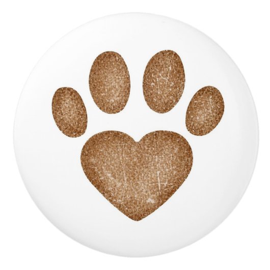 Distressed Brown Heart Pawprint Ceramic Knob Keramische Knop (Voorkant)
