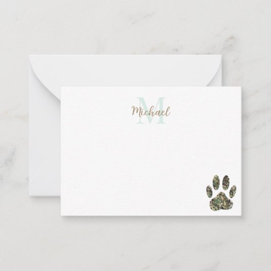 Distressed Camo Dog Paw Print Monogram Notitiekaartje (Voorkant)