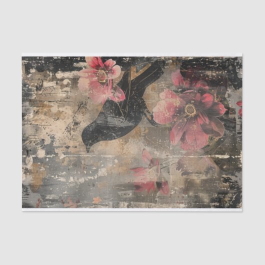 Distressed Dark Floral Raven Decoupage Tissuepapier (Voorkant)